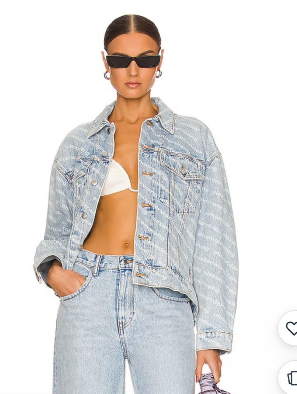 NWT Alexander Wang Falling Back Denim Jacket In Pebble Bleach With Logo Print -S